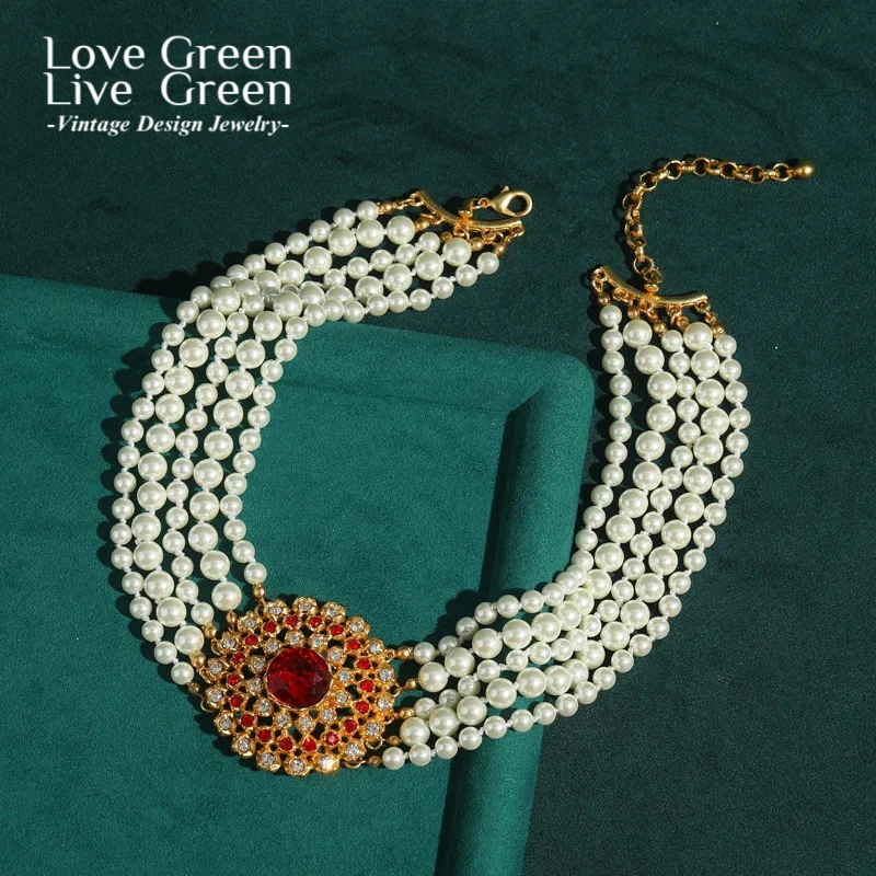 

Винтажное 5-слойное ожерелье с кристаллами подсолнуха и цветком золотого цвета, жемчужное колье для женщин, антикварные украшения, свадебные аксессуары 2025