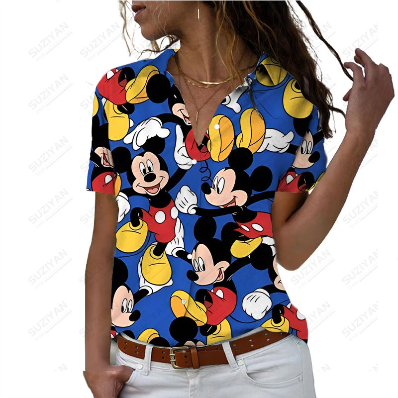 Disney-Chemise décontractée à manches courtes de dessin animé imprimé 3D mignon, grande chemise hawaïenne, cardigan boutonné, ha