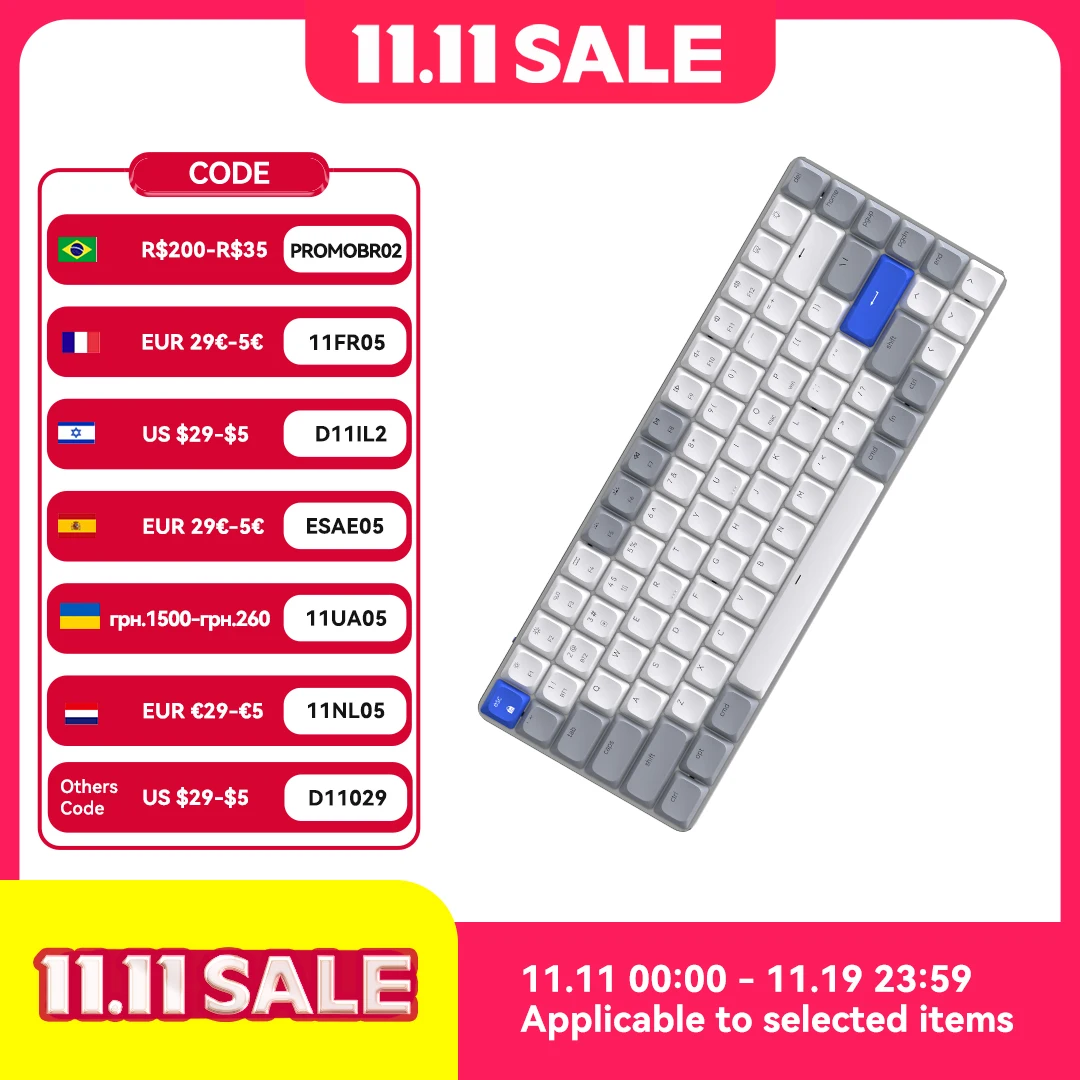 

AUSDOM Airkey84 Wireless Bluetooth Mechanical Keyboard 75% Low Profile Layout Backlit 3 Modes Connect USB-C For Windows And Mac