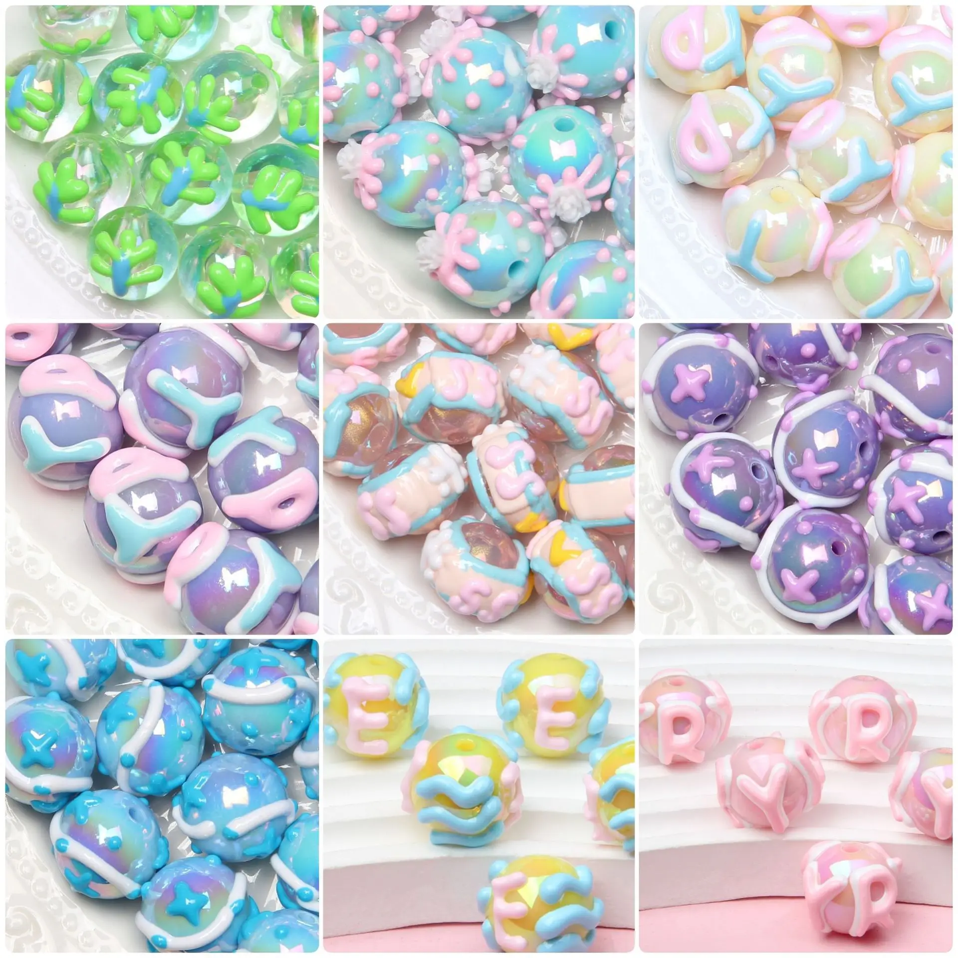 Jewelry Findings 30pcs 16mm Hand Painting Oil Drop Round Gumball Bubblegum Jewelry Beads Acrylic Resin Bracelet Necklace DIY