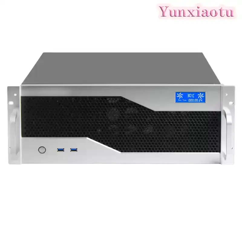 4U Rackmount Chassis Industrial Aluminum with LCD Temperature Display for ATX Server Motherboard 350mm 450mm Depth