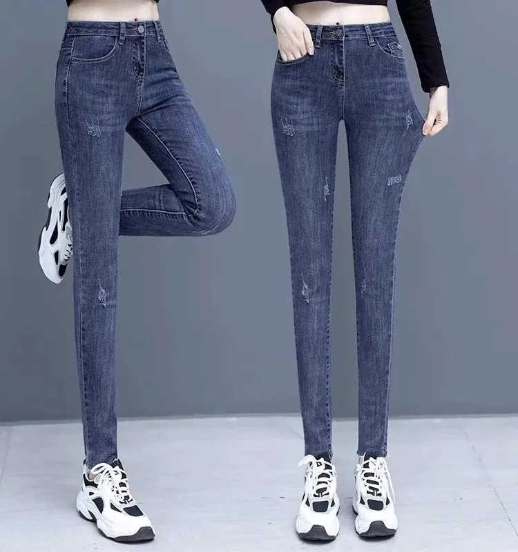 

Женские джинсы прямого кроя со средней посадкой, на подкладке, стройнящие, длинные брюки-харланы из эластичного хлопкового денима, весна-осень, стильные...