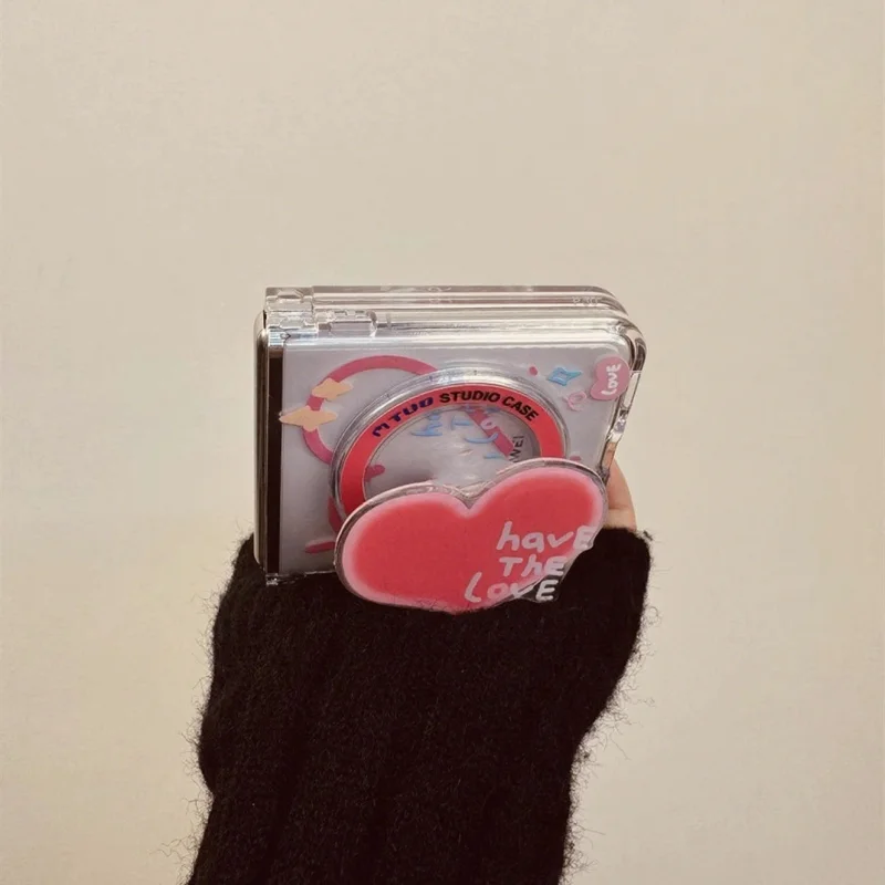 Hati Kartun Lucu Korea untuk Ponsel Magsafe Dudukan Griptok Magnetik untuk iPhone Tempat Casing Pengisi Daya Nirkabel Dapat Dilipat Lucu