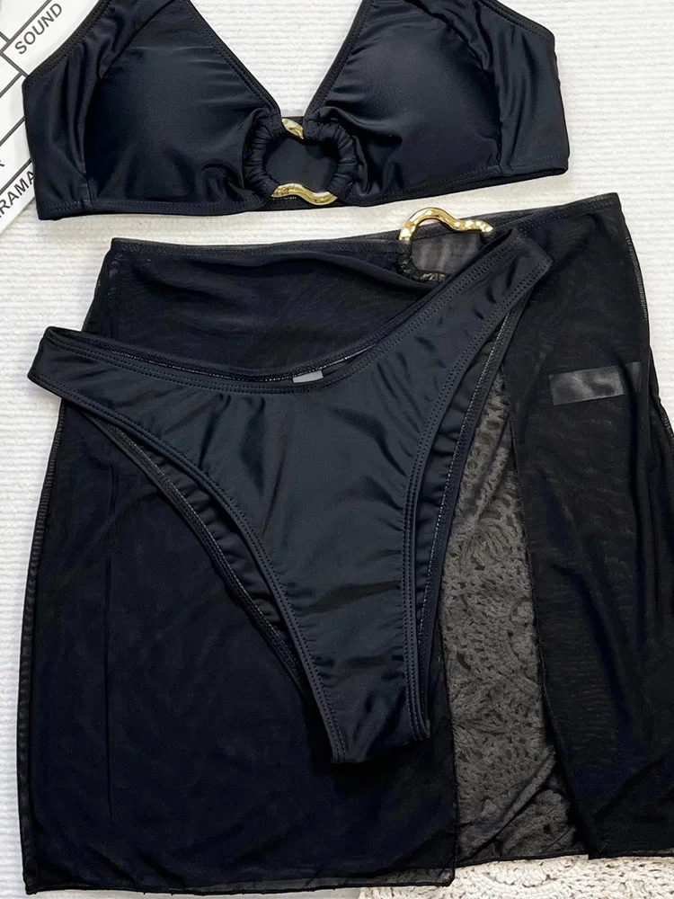 Сексуальное бикини со шнуровкой и открытой спиной, комплект из 3 предметов, женский разделенный купальник с высокой талией, пляжное бикини, новинка 2025 года, летний купальник, комплект бикини