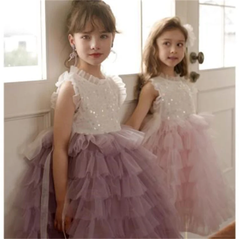 

Girls Dress Princess Dress Cake Multilayer Sequin Dress Birthday Dinner Sleeveless Sweet Wedding Dress Kids Casual Fashion Dress