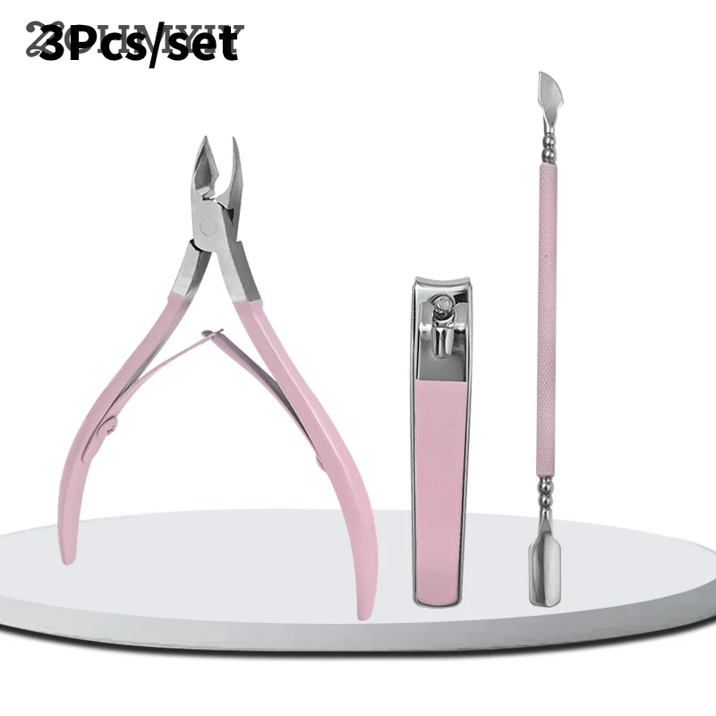 3pcs/set Pro Stainless Steel Nail Art Cutter Scissor Cuticle Clipper Pusher Dead Skin Remover Kit Manicure Pedicure Tools