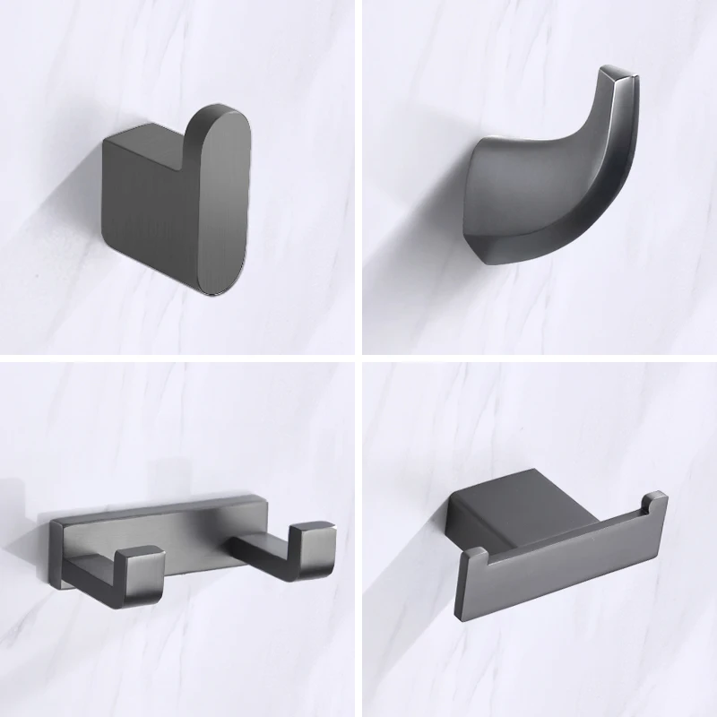 Zinc Alloy Grey Robe Hook Wall Hook Towel Hook For Bathroom Coat Self Punch Rustproof Hook Hanger For Kitchen Hardware