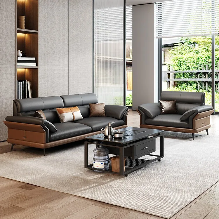 Office sofa leather business rest area VIP reception bank meeting room sofa coffee table combination set