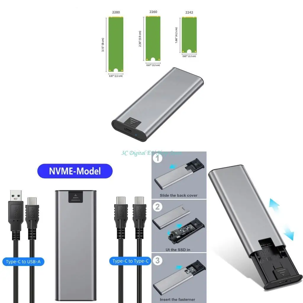 E74D SSD Enclosure Tool-Free NVMe Enclosure USB 3.1 Type C 10Gbps NVMe for M.2 Outer