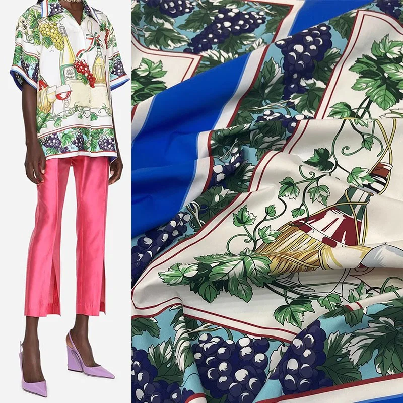 

Высококачественный поплиновый хлопковый материал с принтом фруктов, винограда и вина для женщин, блузка ручной работы, материал для шитья своими руками, ткань