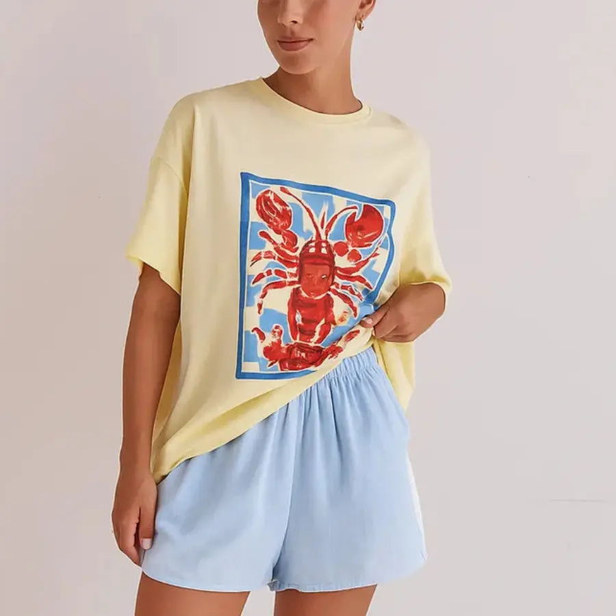 Women's Pure Cotton Cartoon Graphic Short Sleeve T-Shirt