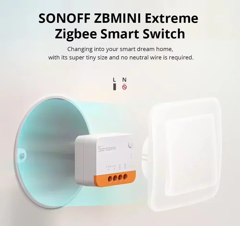 SONOFF ZBMINI L2 Extreme ZigBee Smart Switch No Neutral Wire Required 1-Gang 2-Way Control Switch Alexa Voice Work with ZBBridge