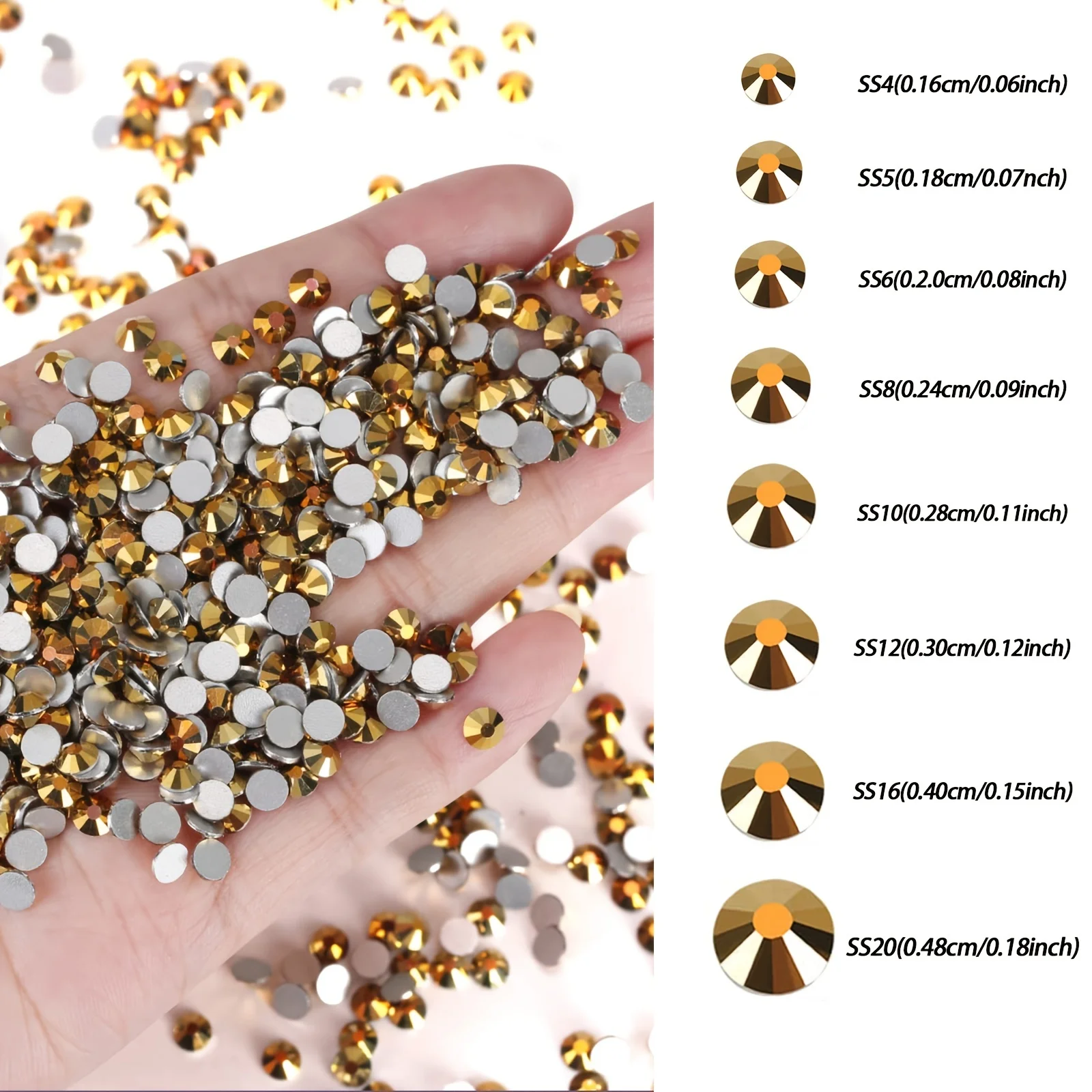 1440szt Gold Crystal Flatback Non Hot Fix Rhinestones Stones Beads Glass Jewelry Charm Nail Art Decorations Biżuteria Akcesoria