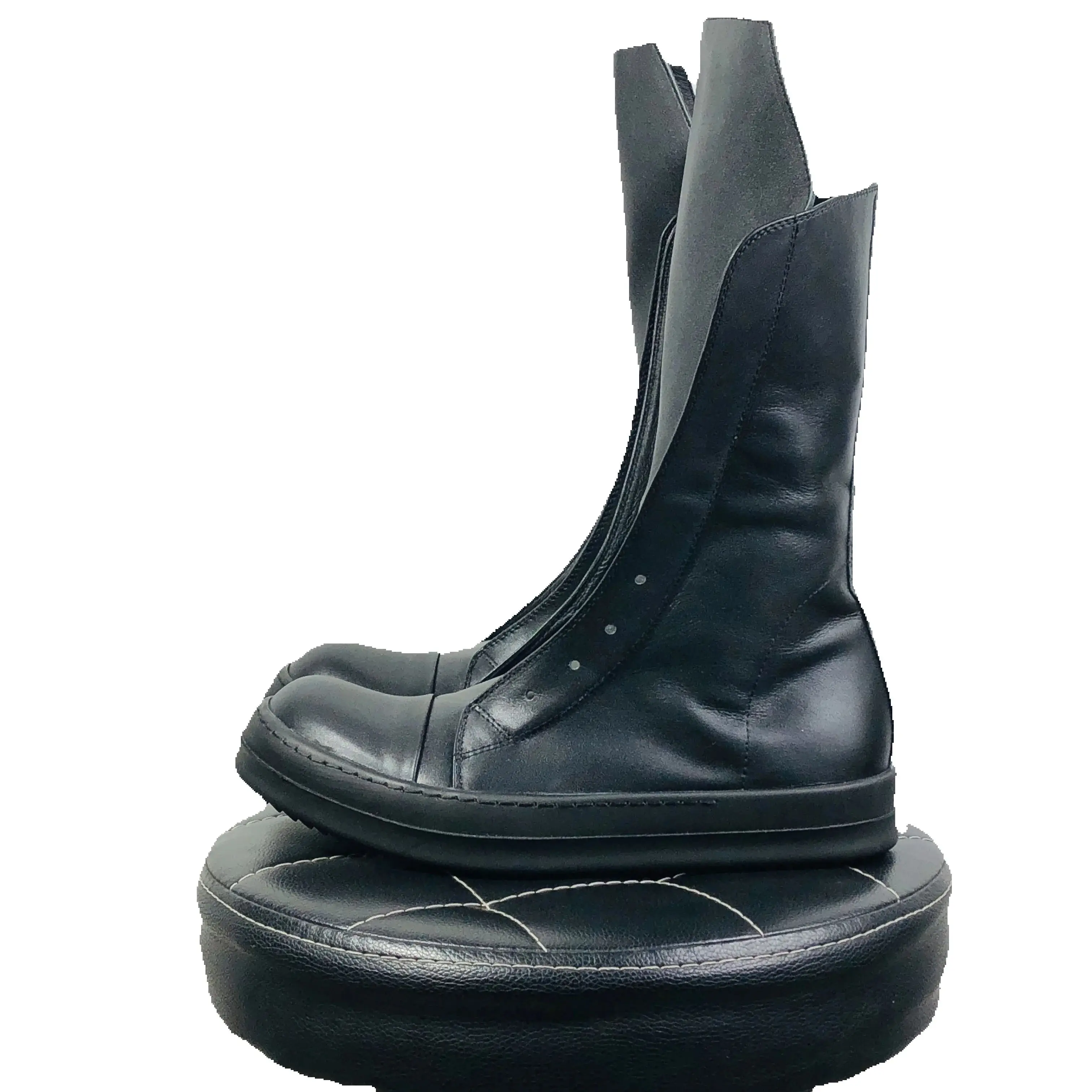 Men's High Top Boots Casual Genuine Leather Luxury Trainers Lace Up Women Sneakers Zip High Street Autumn Flats Black Shoes