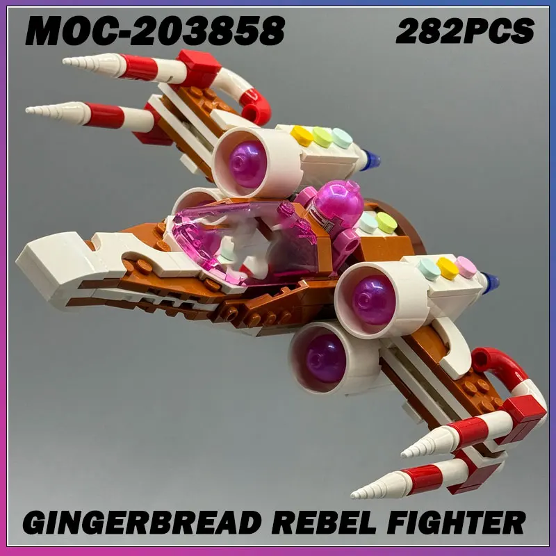 

Строительный блок MOC, серия «Космические войны», пряниковый истребитель, кирпичная модель, образовательная игрушка, подарки на день рождения для взрослых, MOC-203858 282 шт.