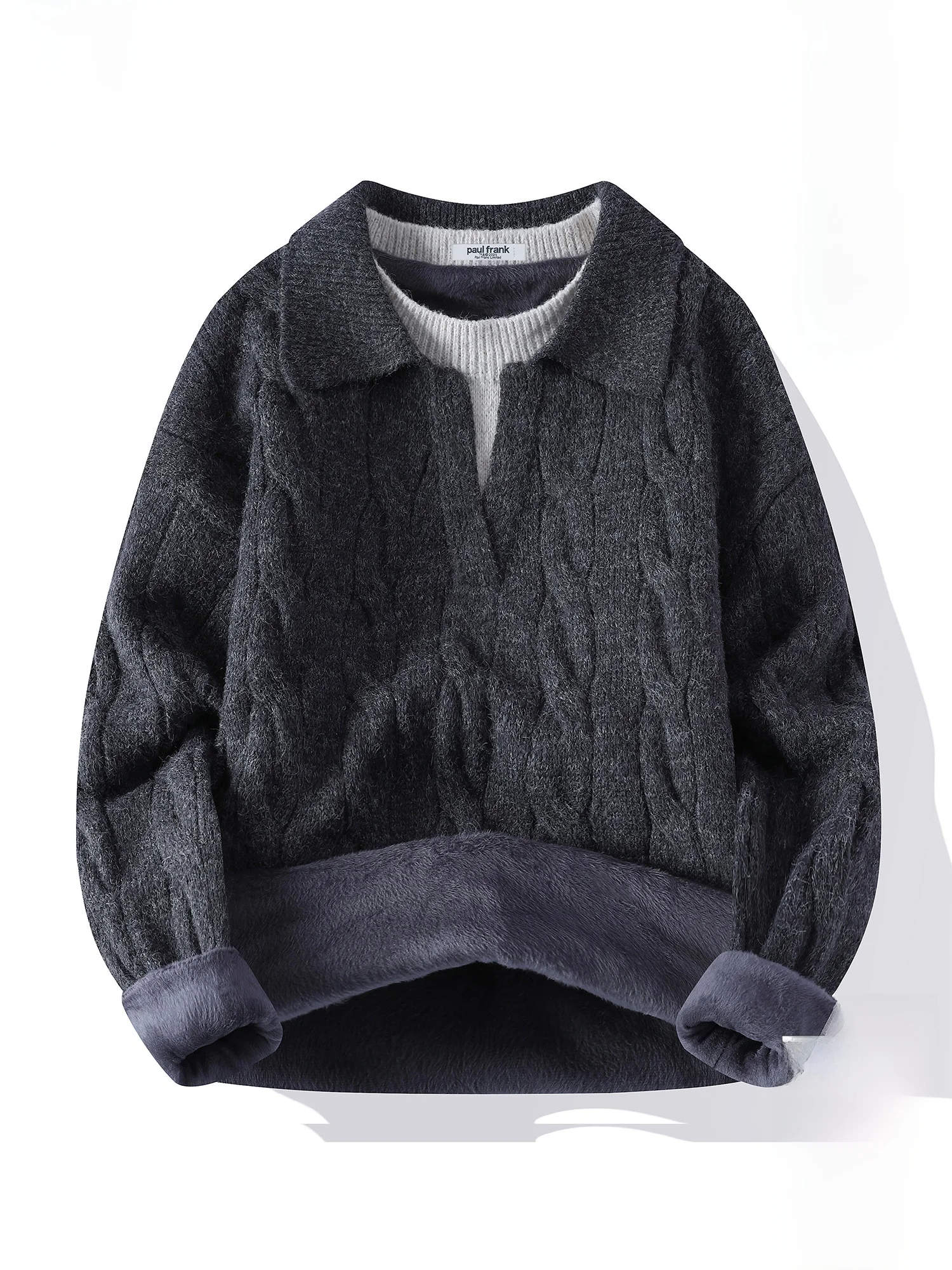 

Мужской вязаный свитер Paul Frank с отложным воротником и флисовой подкладкой, свободный крой, повседневный стиль, зимний, модный, из прочной полиэстеровой смеси