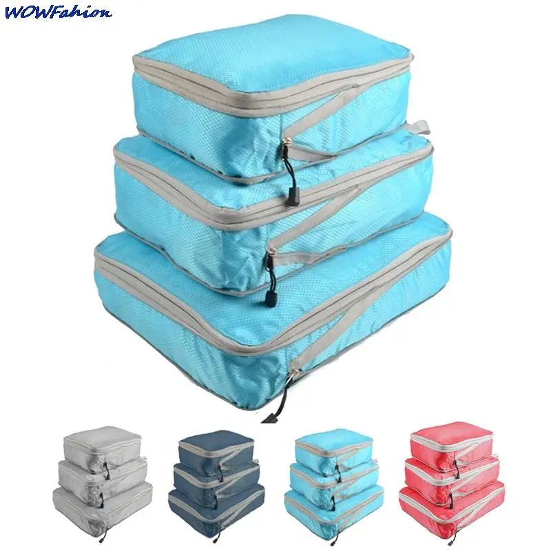 

3pcs/set Foldable Waterproof Travel Compressible Packing Cubes Storage Bag Suitcase Portable With Handbag Luggage Organizer