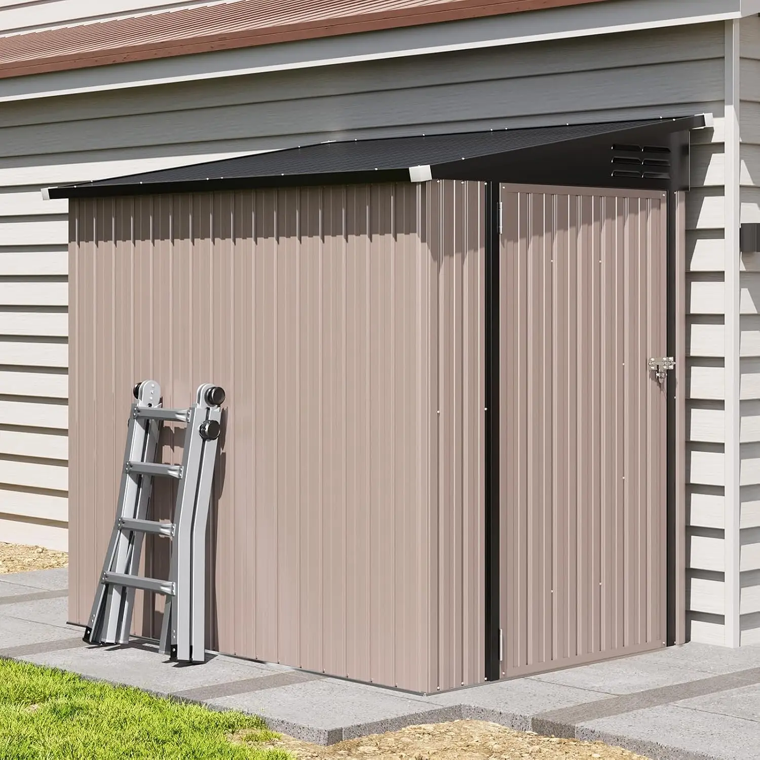 6x4ft Lean to Shed Outdoor Steel Garden Storage Cabinet Lockable Door Waterproof Rust-Proof Yard Patio, Customized - view 2