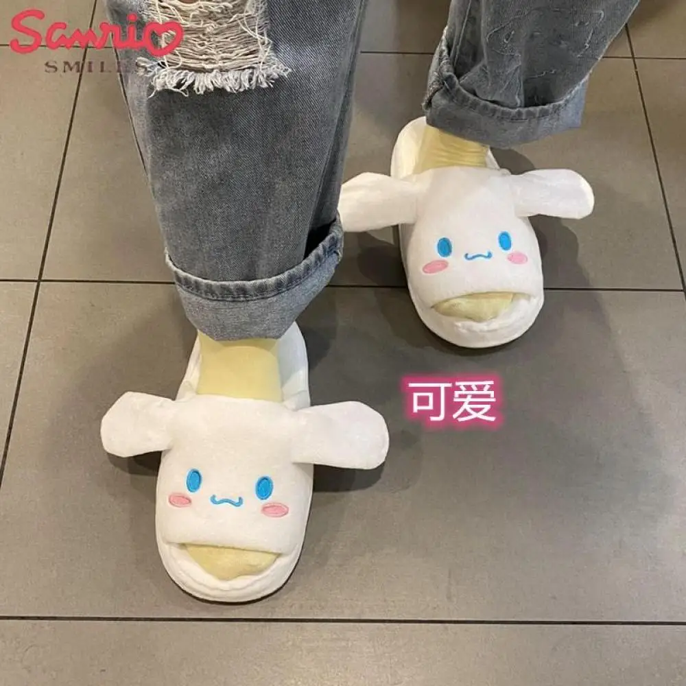 Anime Kuromi Sanrioed Plush Slippers Ears Move Kawaii Cinnamoroll My Melody Cartoon Girl Thicken Warm Home Slippers Funny Gift