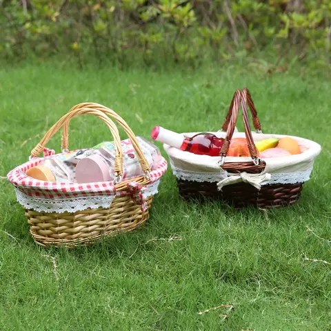 Picnic Basket with Handle Rattan Woven Basket with Dual Handles Multipurpose Portable Basket for Picnic Festival Activities