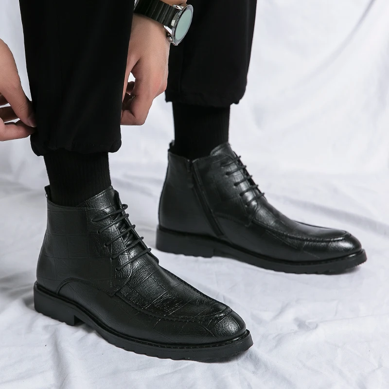 

Trend Boots For Men lace up black dress Fashion ankle Boots Mens Leather Boots Man Leather Casual Sneakers Homme Chaussures