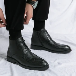 Trend Boots For Men lace up black dress Fashion ankle Boots Mens Leather Boots Man Leather Casual Sneakers Homme Chaussures