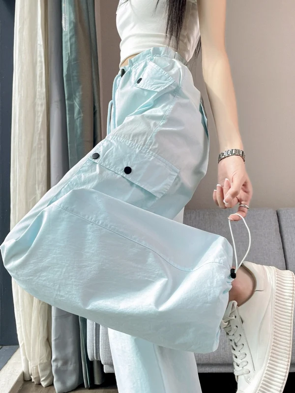 

Женские летние тонкие брюки из ледяного шелка с высокой талией, быстросохнущие, свободные, с широкими штанинами, для повседневной носки