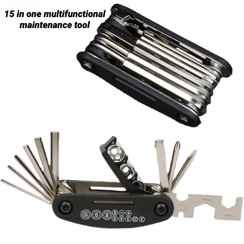 

15 In 1 Mountain Bike Camping Multifunctional Maintenance Tool/chain Hexagonal Screwdriver Wrench/combination Riding Equipment