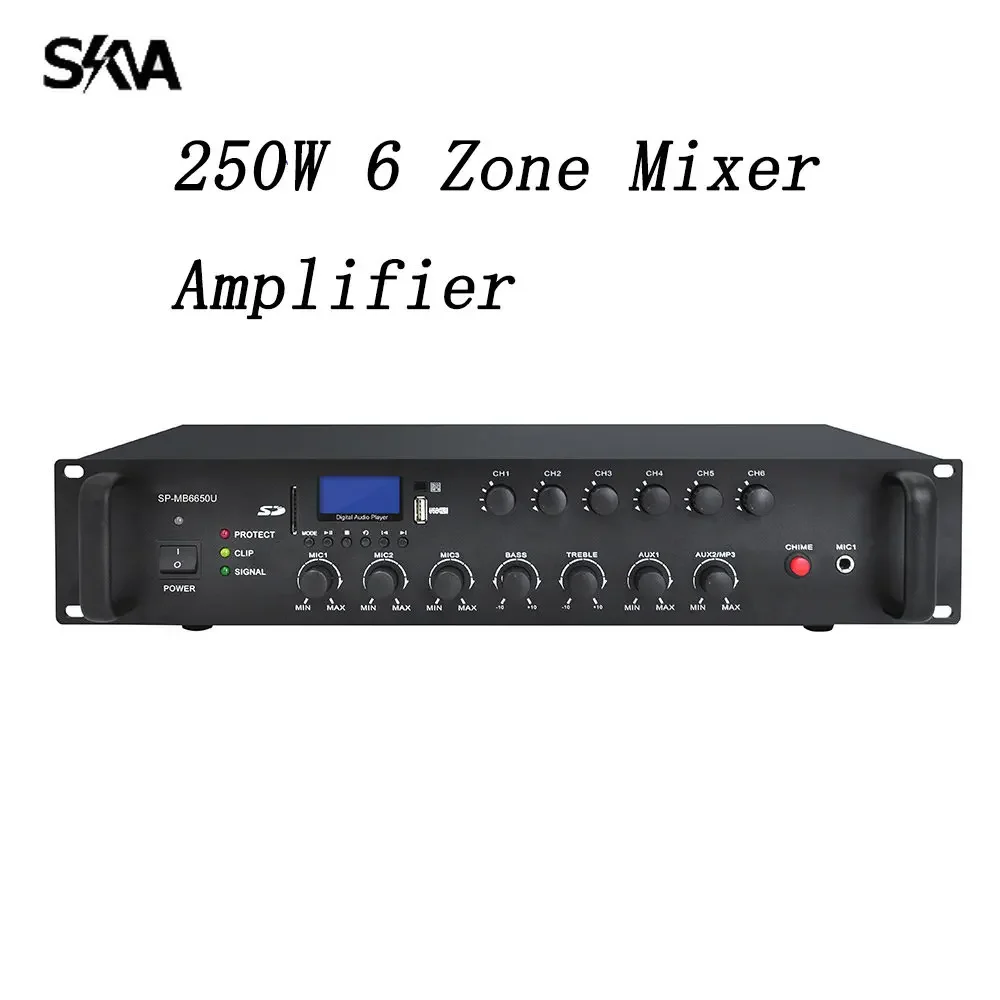 250W 6 Zone Mixer Amplifier for PA System Home Music System Multi Zone Amplifiers for Indoor