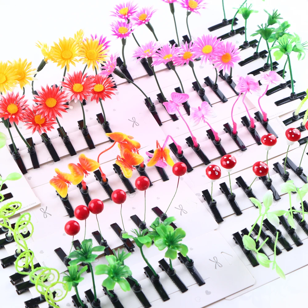 10/30/50Pcs/Lot Fashion Cute Funny Plant Butterfly Hairpin Women Girl Creative Grass Flower Mushroom Clip Headwear Accessories