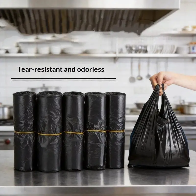 50Pcs Black Thickened Plastic Vest Bags Supermarket Shopping Takeaway Kitchen Garbage Storage Packing