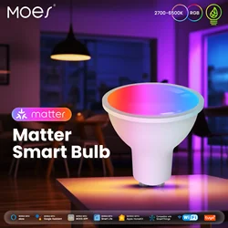 MOES Tuya Matter WiFi 스마트 전구, 밝기 조절 가능 LED 조명, 16 만 RGB C + W 색상, 촛불 램프, 음성 제어, 알렉사 구글 홈, GU10