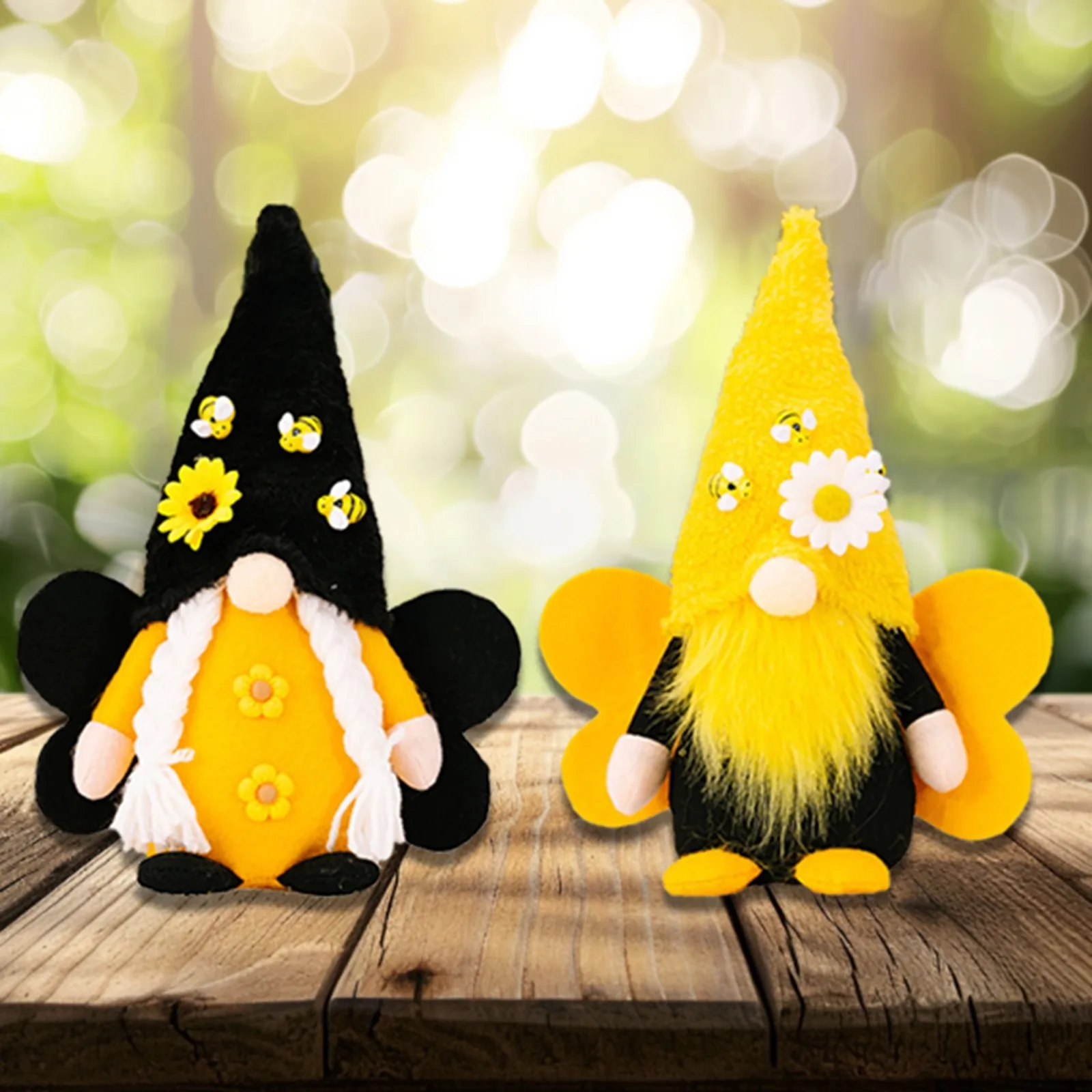 Festival Handmade Spring Gnome Yellow And Black Faceless Doll For Kitchen Tiering Tray Great Grandma Christmas Ornament