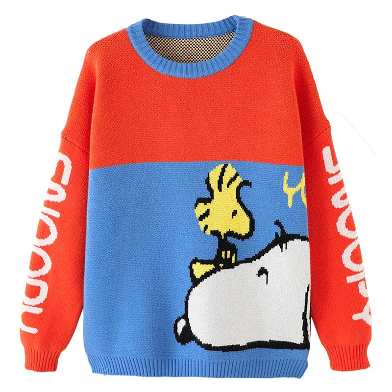 Snoopy Sweater Winter Women Knitted Long Sleeve Pullovers Anime Oversized Streetwear Jumper Knitwear Y2k Warm Tops Clothes Gifts