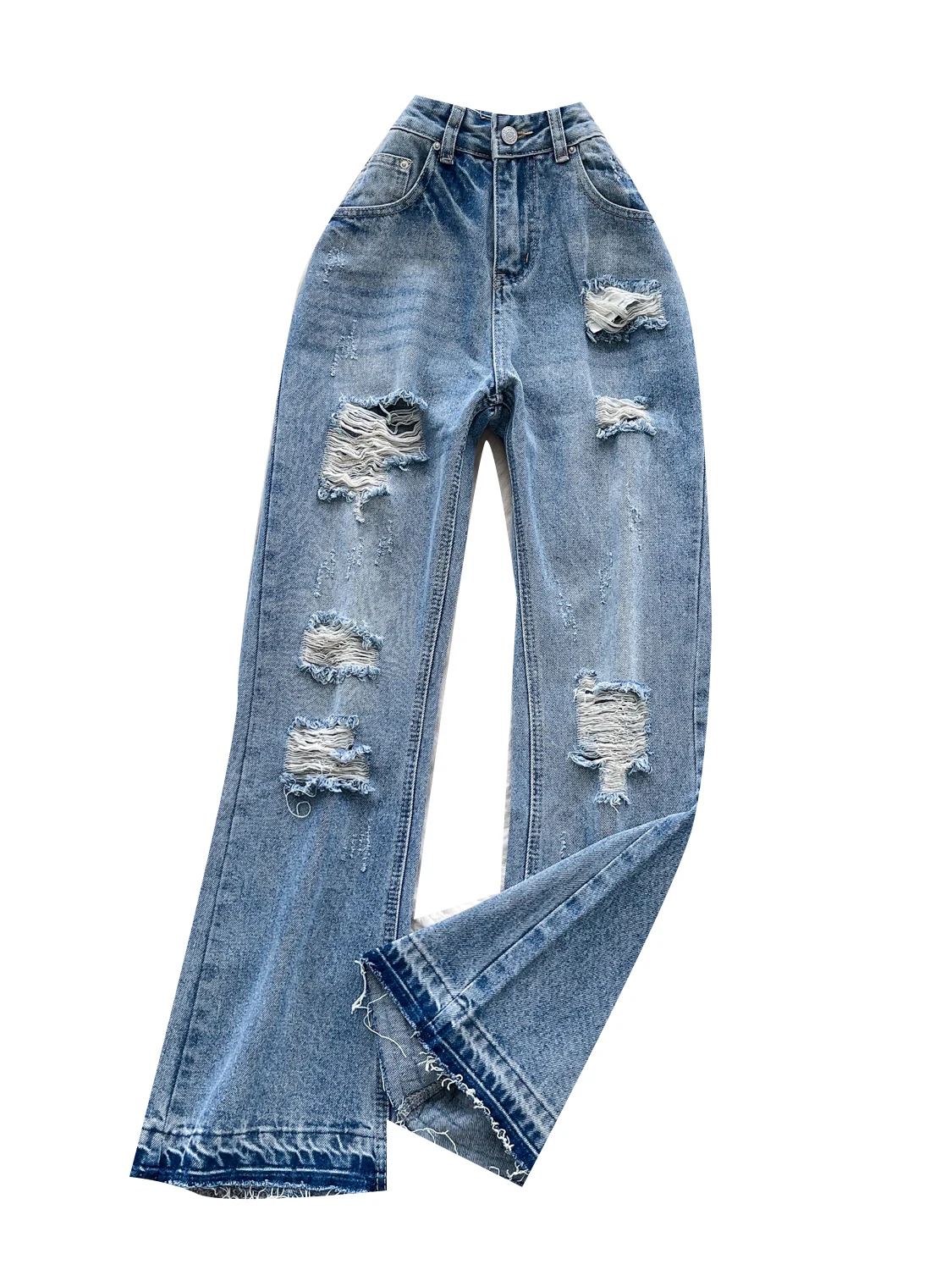 

Крутые пряные светло-голубые джинсовые джинсы женские с высокой талией винтажные выцветшие потертые дизайны сексуальные длинные брюки летние повседневные широкие брюки