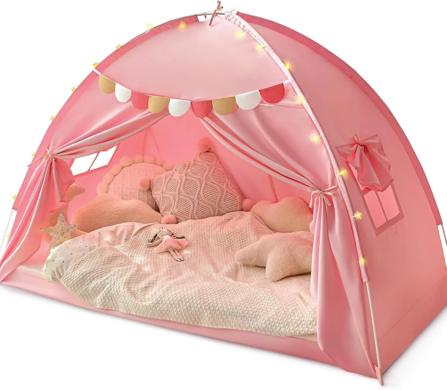 

Twin Bed Tent For Kids, Twin Size Bed Tents Indoor Canopy Privacy Tent On Bunk Bed Sleep Inside Drafty Room For Girls, Pink