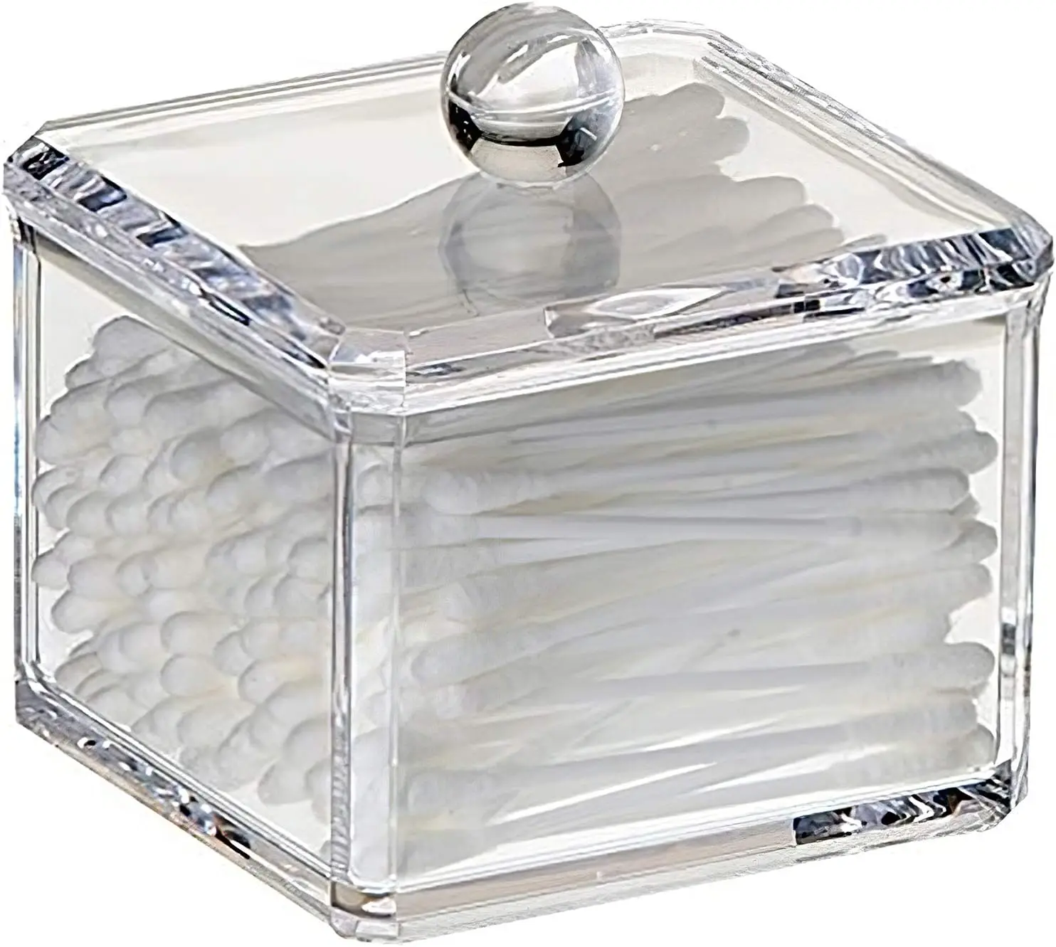 

Stackable Square Acrylic Cotton Ball Holder Q-tip Dispenser for Bathroom Organization (Single Pack)