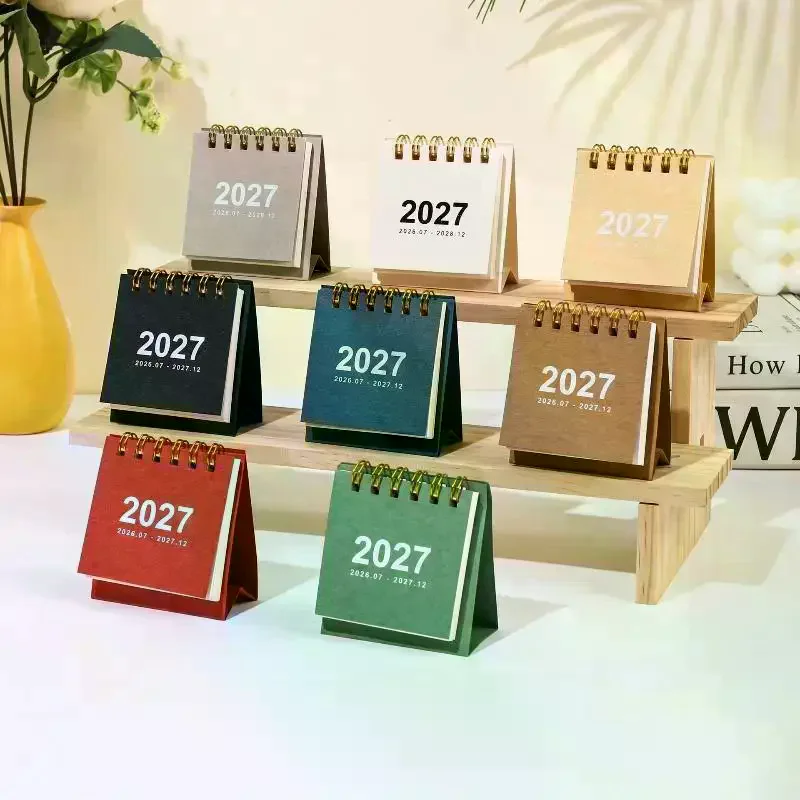 1Pcs 2027 Mini Simple Calendar Small Desk Calendar Creative Coil Calendar Planner Desktop Decoration Office Stationery
