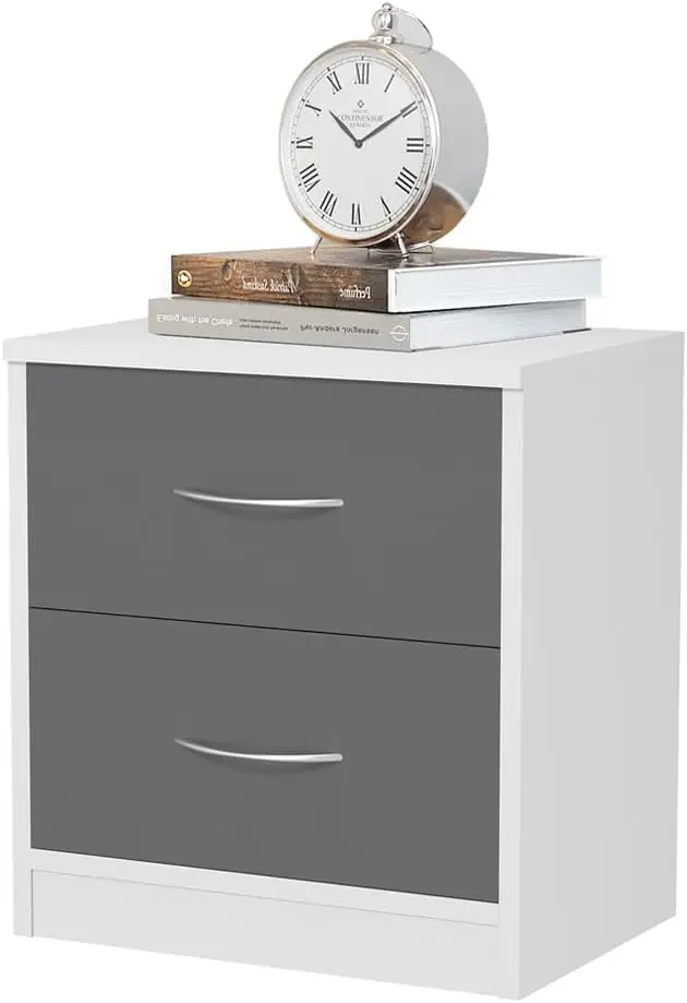 Ninguno White Drawer Anthrac Mesita De Noche Con 2 Cajones, Mesa De Dormitorio, Mesa De Dormitorio De 2 Cajones Con Manijas Y Apertura Y Cierre, Mesitas De Noche