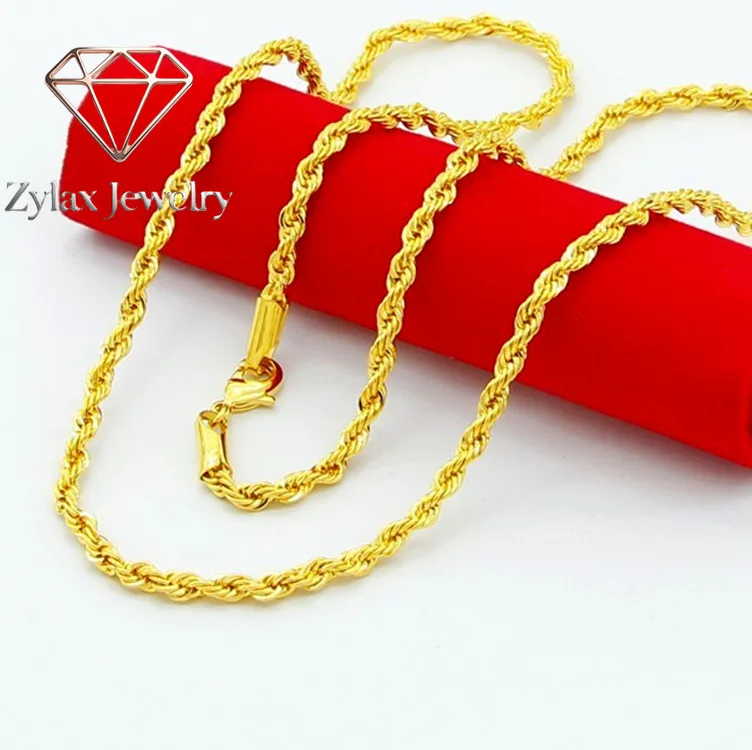 

Zylax Jewelry Unisex 24K Gold AU999 3/4/5mm Twisted Rope Necklace | Hammered-textured with silver accents, rugged for edgy style