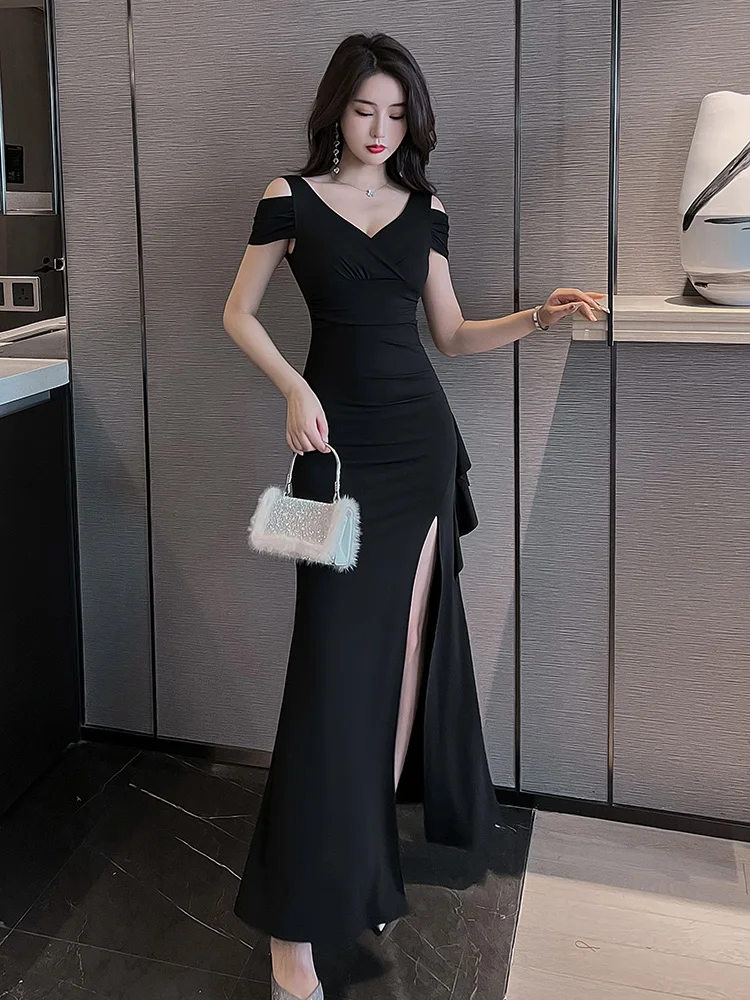 Night sexy dress pure desire wind night head store black slit long dress female 2023 new advanced sense