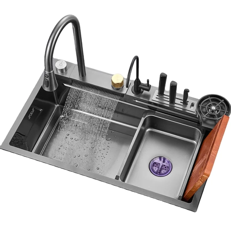 

Умная кухонная раковина из нержавеющей стали 304, раковина с падением воды, многофункциональная рабочая станция, кухонная мойка с водопадом и мойкой для чашек