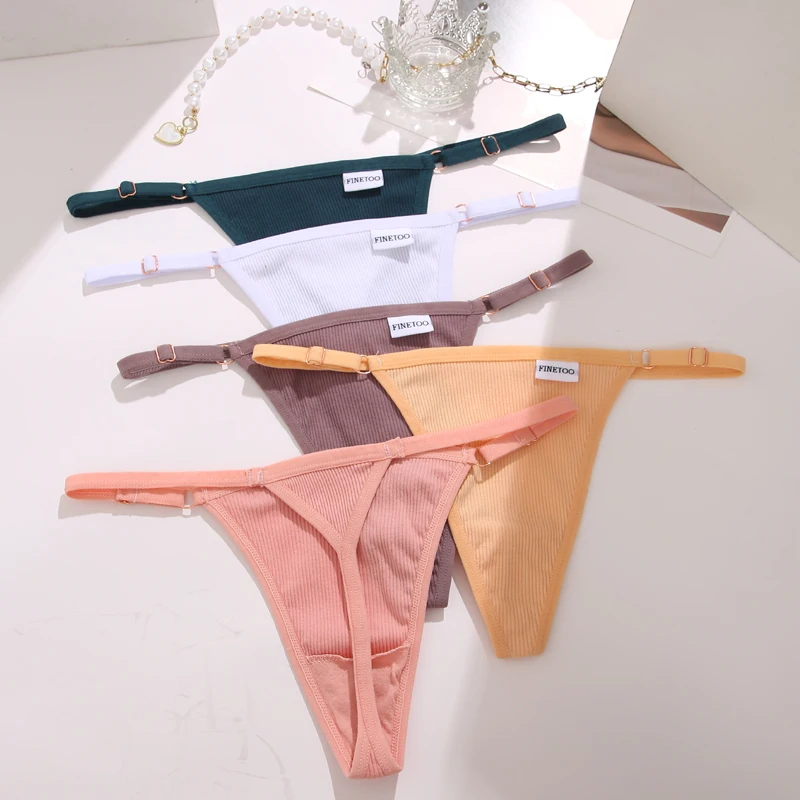 3PCS/Set Women Cotton Panties Sexy T-Back Thong Adjustable Waist G-String Underwear Breathable Soft Intimates Lingerie FINETOO