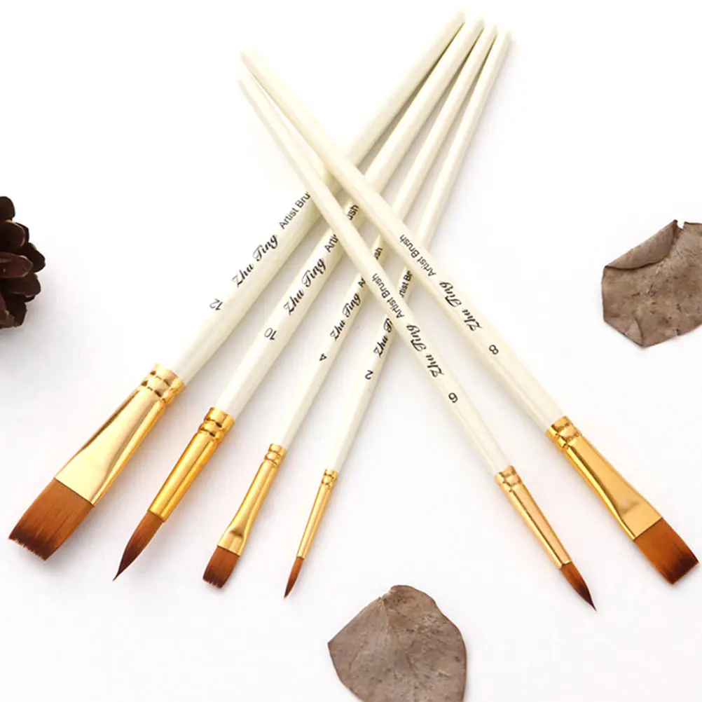 

6Pcs Paint Brush Set Easy Handle Comfortable Professional Nylon Hair Drawing Painting Art Supplies Paint Brush