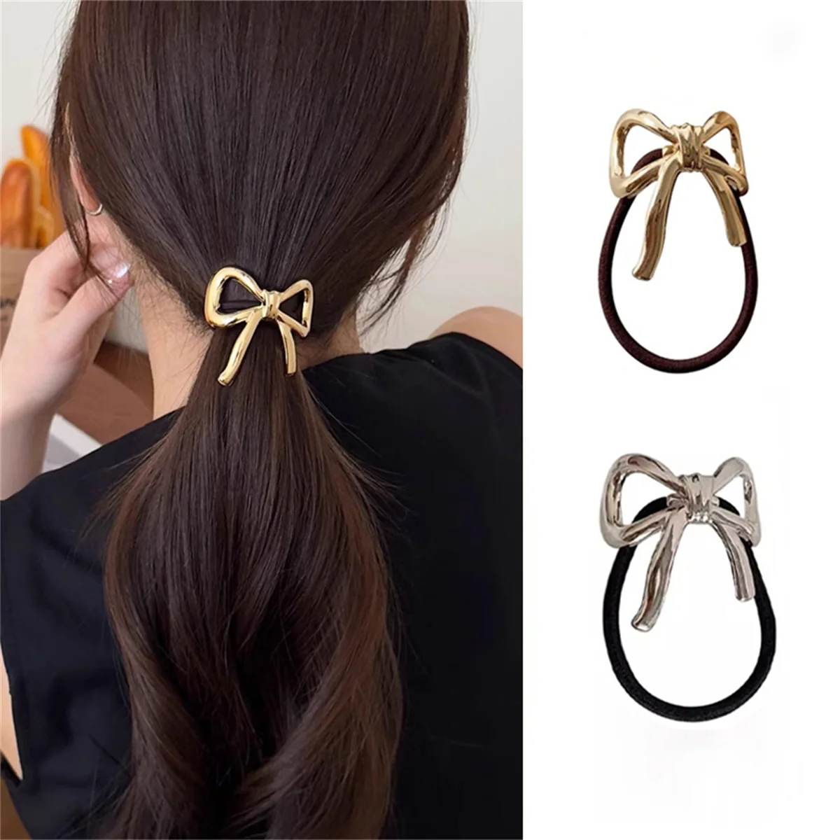 Doce Liga Arco Pingente Laço de Cabelo para Mulheres, Elastic Hair Band, Ponytail Holder, Acessórios para Cabelo, Rubber Bands, Novo