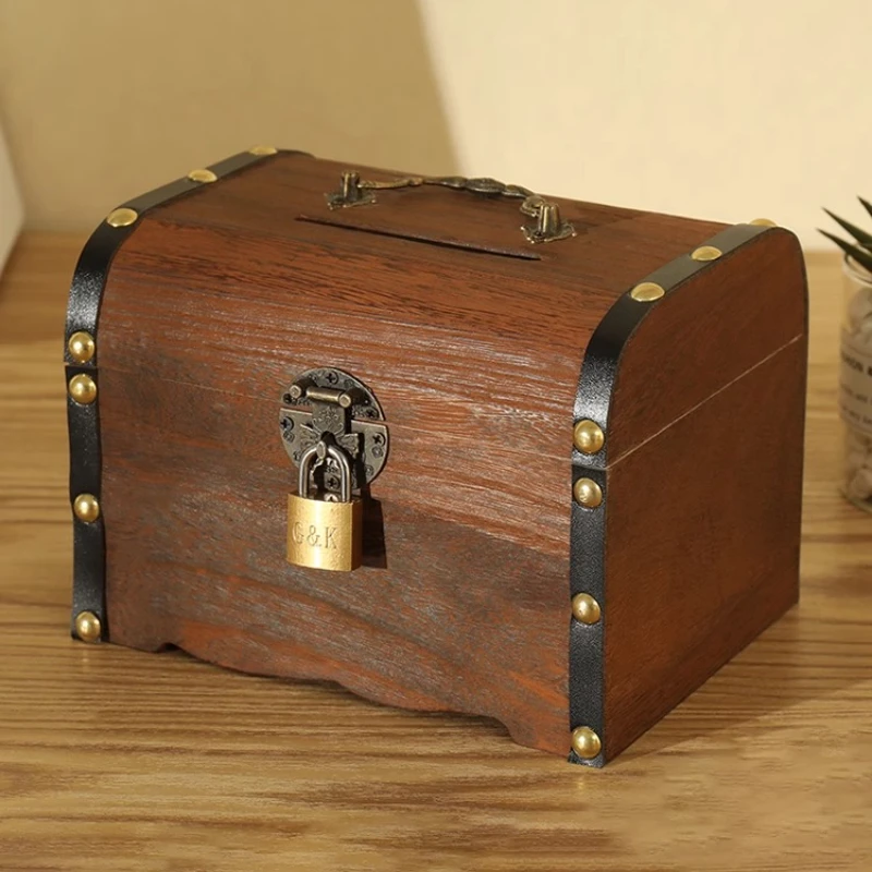 

Storage tank Coin purse wooden piggy banks Money box home money safe treasure chest Treasure box Storage boxes room decor box