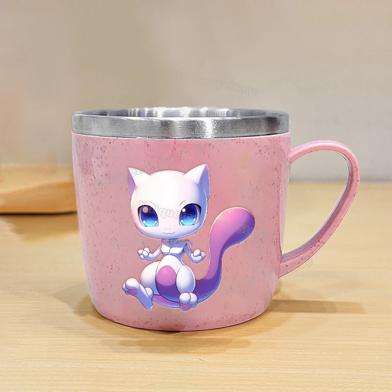 Cartoon Pokémon Kinder-Milchbecher Pikachu Mewtu Umbreon Edelstahl-Wasserbecher Niedliche Frühstücks-Kaffeetassen für Jungen und Mädchen