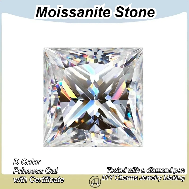 

Moissanite Stone D Color Princess Cut VVS1 Gemstone Synthetic Lab Created Diamond Jewelry with Certificate