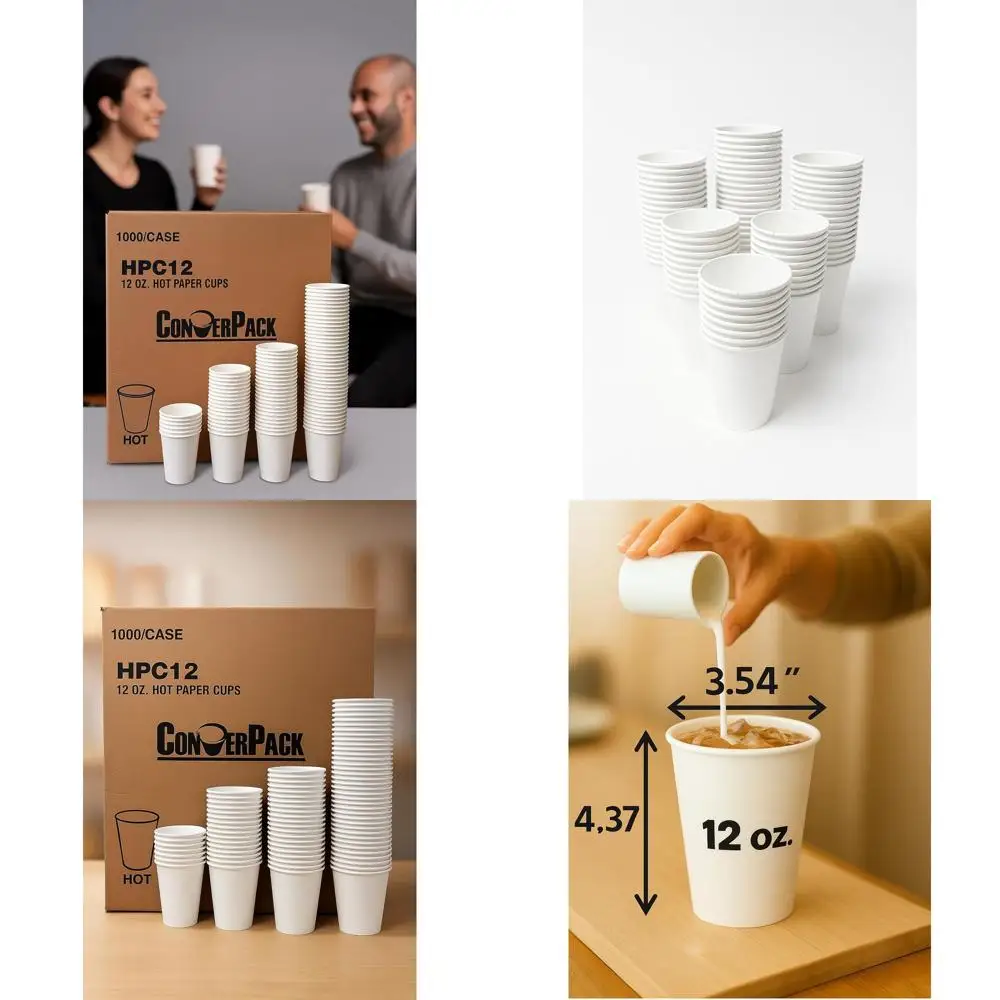 

White 12 oz Disposable Paper Cups, 1000 Pack, Bulk