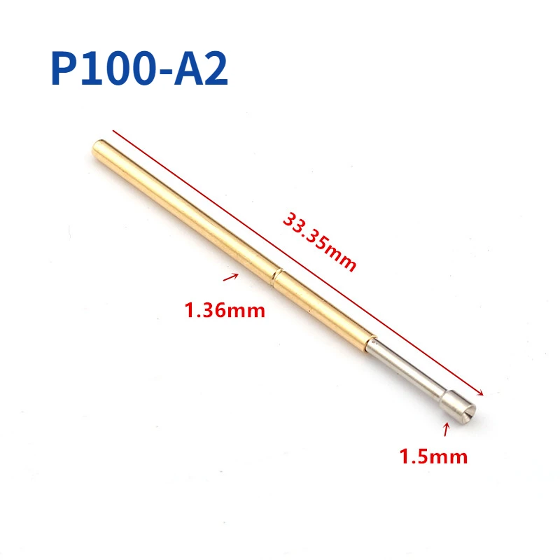 100PCS Spring Test Pin P100-A2 Cup-shaped Head Needle Tube Outer Diameter 1.36mm Needle Length 33.35mm for Circuit Board Testing